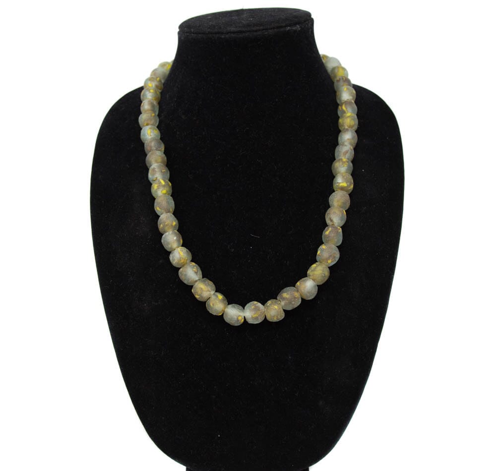AB23 - Aqua Ghana Krobo Beads, Medium Vintage Handcrafted Ethnic Krobo Beads Necklace - Tess World Designs