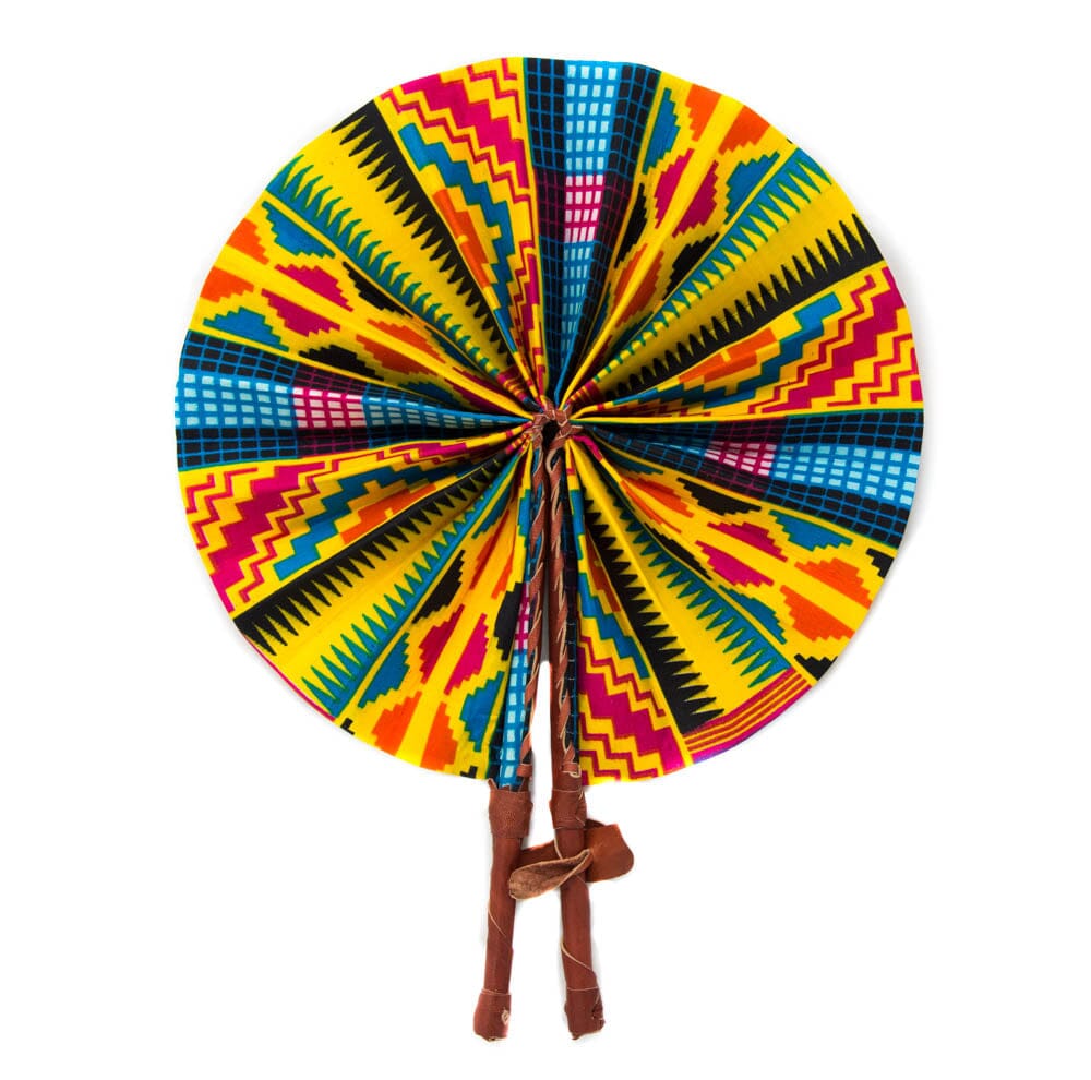 Blue Yellow Jumbo Ankara Folding Fan | African Folding Hand Fan | buying Vibrant Hand Fan | Wall Décor | African Art | Afrocentric | African Fan