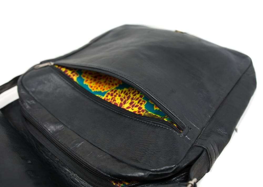 BG156 - Handmade African leather Messenger Bag  | Gye Nyame West African bag - Tess World Designs