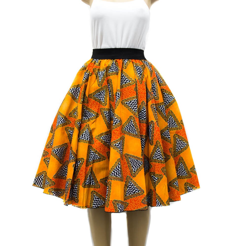 DW58 - Glitter Midi Skirt African clothing Handmade Orange Circular - Measurement in the Descriptions - Tess World Designs