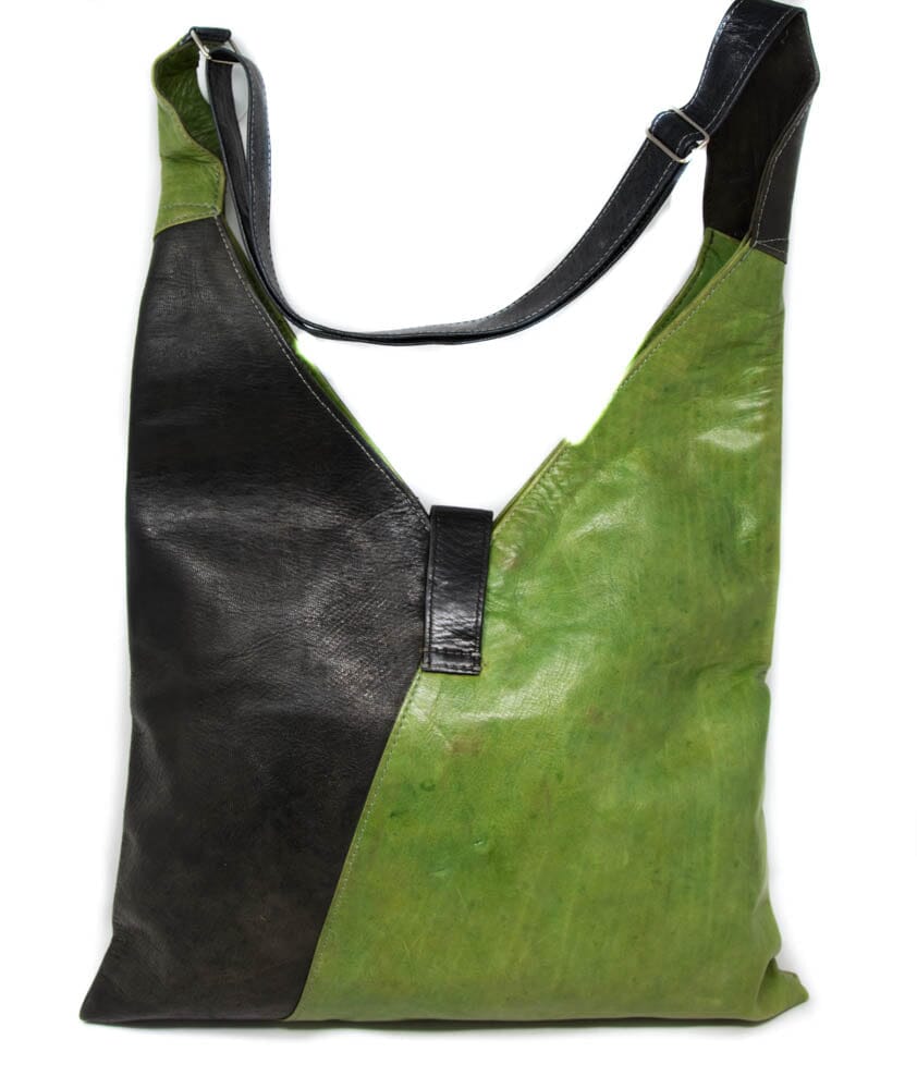 BG122 - Green, black Handcrafted African leather bag / Mali Bag/ Gift idea/ Shoulder Bag - Tess World Designs