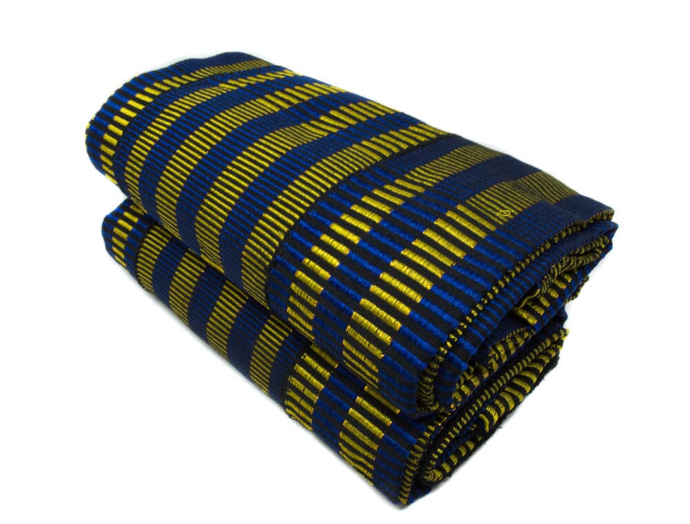 WK187-NAVYGOLD, Authentic Handwoven Ewe Kete made in Ghana Kente Cloth 2-piece Queen Set - Tess World Designs
