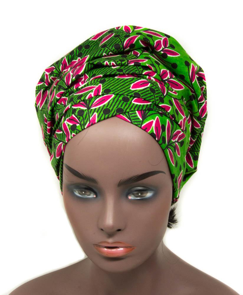 Green African fabric Head wraps/ Ankara Head Tie HT348R - Tess World Designs