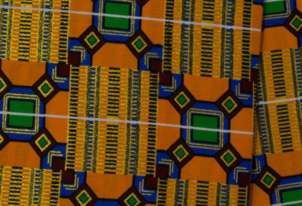 Orange Kente Glitter African fabric/ metallic fabric WP1551-2 - Tess World Designs