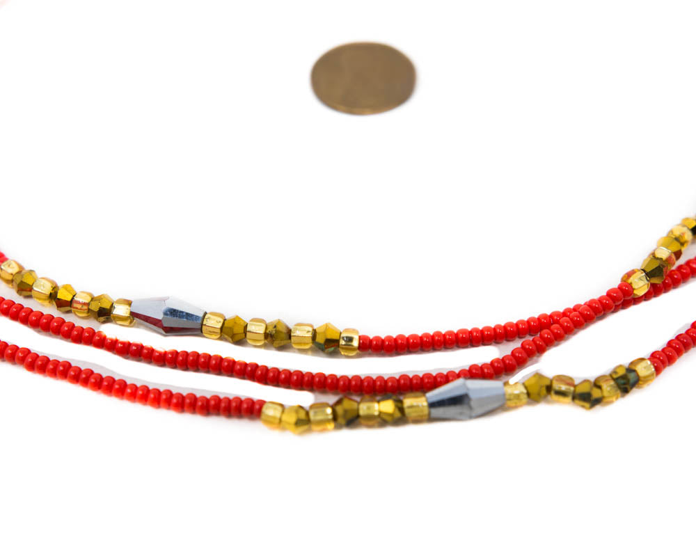 AB02-RED - African Waist Beads from Koforidua, Ghana - Tess World Designs