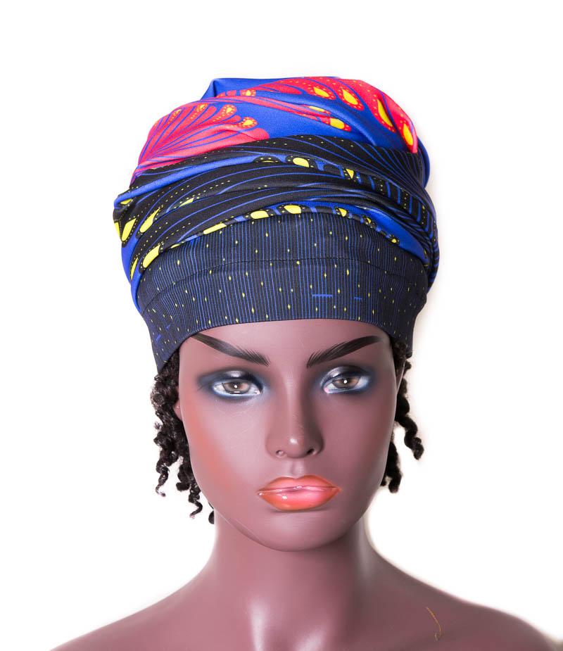 Tubular Stretch headwrap | African Head wraps | Blue Stretch SHT03 - Tess World Designs