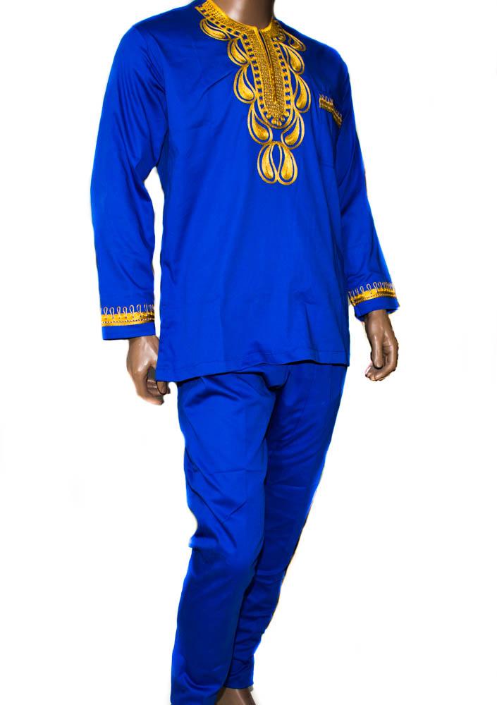 Royal Blue 2 way stretched, embroidered polished cotton pant suit, made in Ghana  MW15 - Tess World Designs