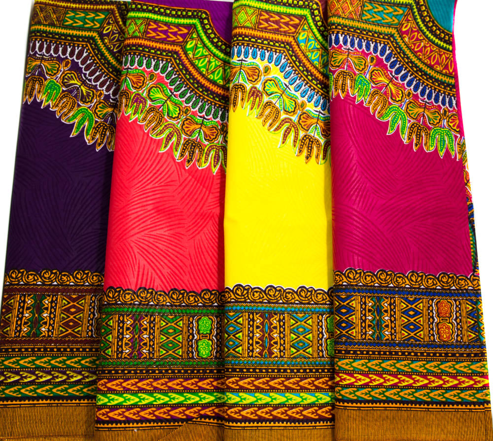 DS116 - Assorted Dashiki Fabric bundles, 4 colors of 2 Yard Each Bundle, African fabric, Large designs - Tess World Designs