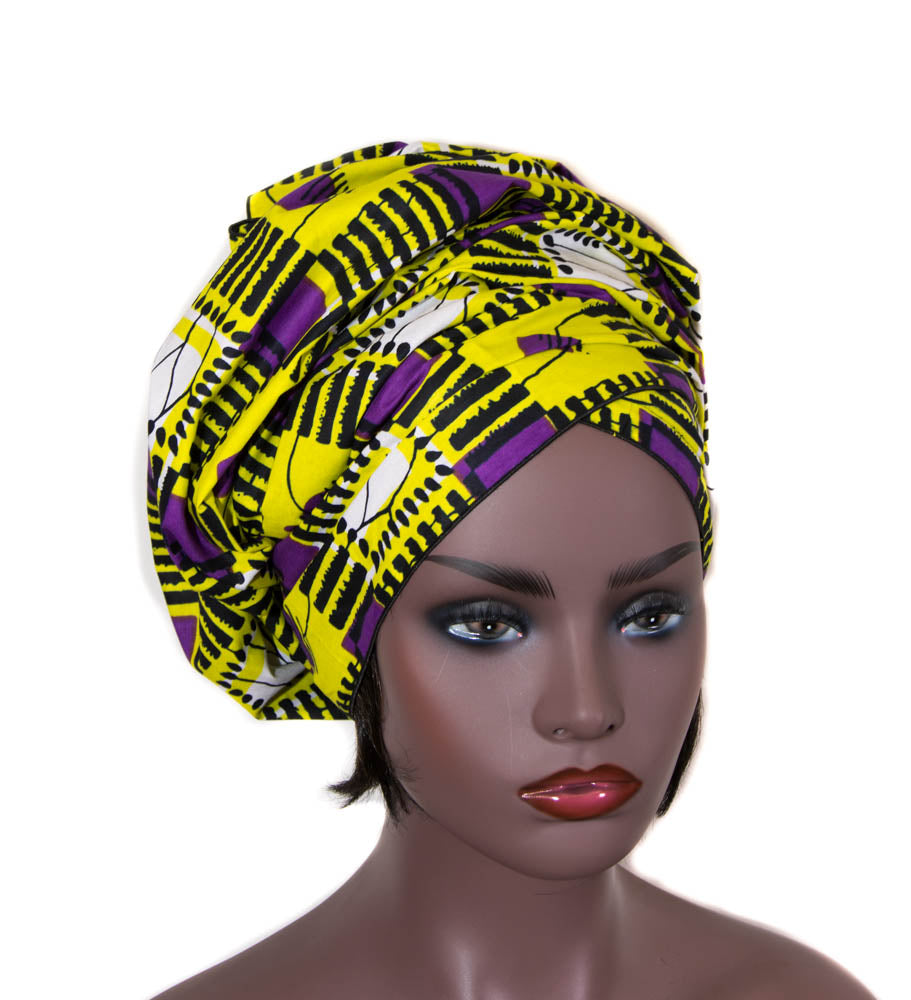 Traditional African Headwraps, Lime/ Purple Ankara headwraps / HT371 - Tess World Designs