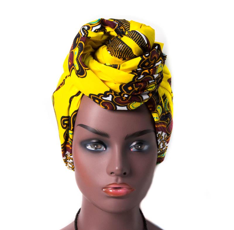 African Head Wrap Scarf - Yellow Green Kente - D'IYANU