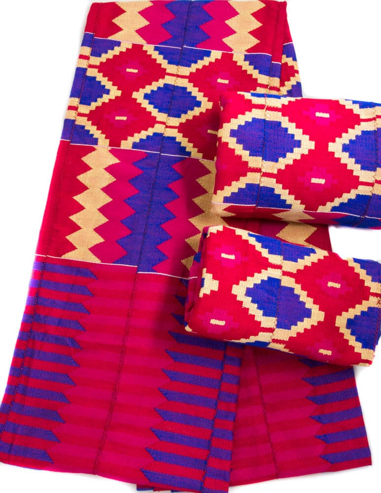 WK183-RBC Handwoven Ashanti Ewe Kente Cloth from Ghana | 2-piece Queen Set