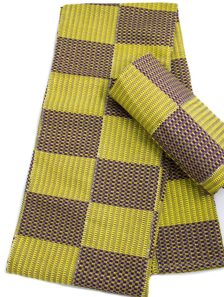 WK184-YP Authentic Handwoven Ewe Kete | Ghana Kente Cloth 2-piece Queen Set - Tess World Designs