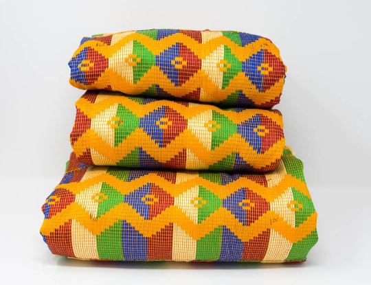 WK115-RBFRB - 3-Piece Queen Set, Handwoven Ashanti Kente Cloth from Ghana