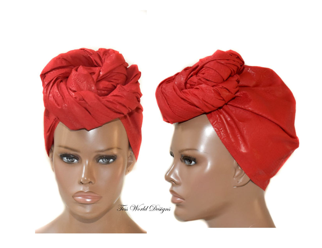 Red Adinkra African Head wraps,  HT230 - Tess World Designs