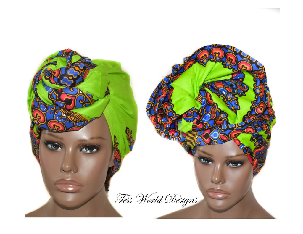 African Head Wraps, lime green -HT212 - Tess World Designs